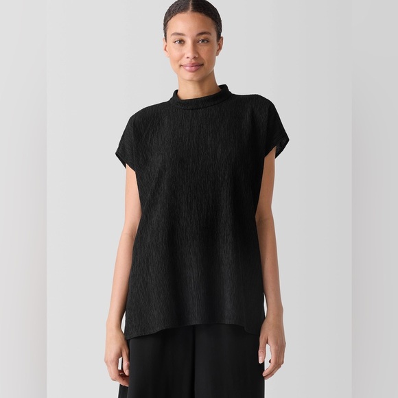 NWT Eileen Fisher Woven Plissé Mock Neck Top - Picture 1 of 5